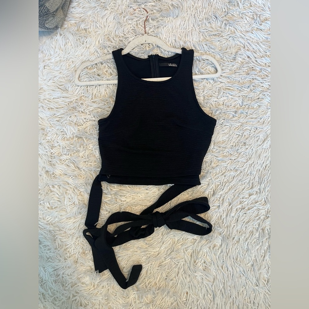 Lulu's black jacquard tie cropped tank top small